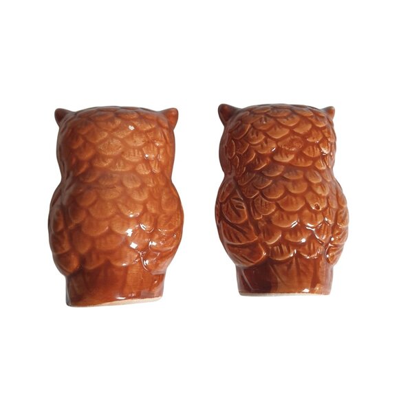 Vintage Ceramic Owl Salt & Pepper Shaker Set Hand Painted With Plastic Stoppers - Picture 5 of 5
